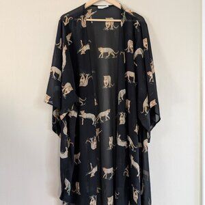 Janette Plus Size Leopard Print Black Kimono‎ Cover Up XL, XXL, 2XL Mob Wife